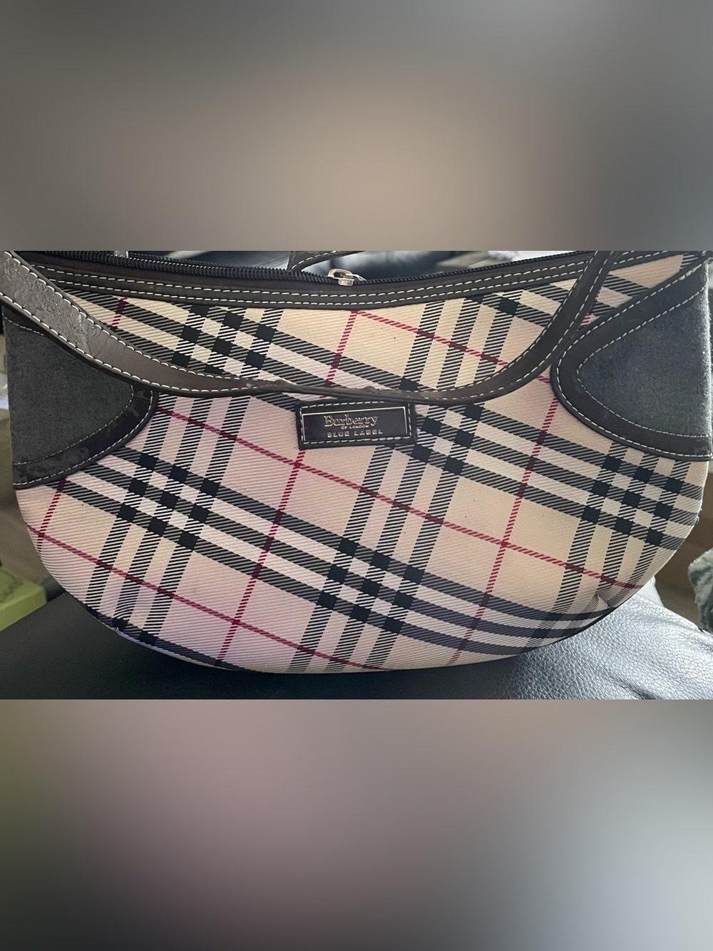 Burberry Black, Beige & Red Check Shoulder Bag